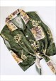SLEEVELESS PATTERNED 90S SHIRT TIE UP VINTAGE CROP TOP MULTI