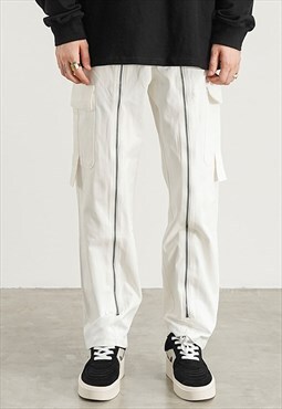 White Zip Detail Cargo Pants Trousers Y2k