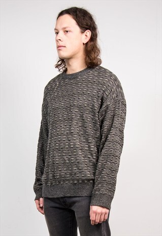 VINTAGE 90'S GREY PATTERNED JUMPER