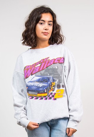 VINTAGE 90'S GREY NOVELTY NASCAR USA SWEATSHIRT SWEATER