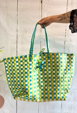 VINTAGE THATCHED WOVEN LARGE 80'S SHOPPER BAG