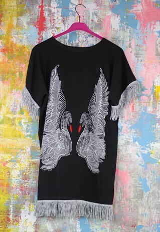 MINI DRESS IN A KISSING SWAN PRINT