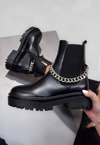 black ankle booties with chains