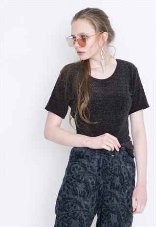 VINTAGE BLACK SHINY RETRO T-SHIRT