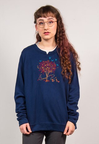 VINTAGE 90'S NAVY BLUE TREE EMBROIDERED SWEATSHIRT