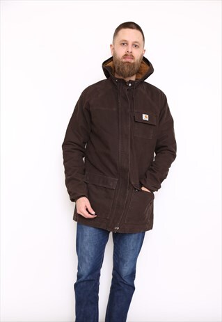 VINTAGE DARK BROWN DUCK CANVAS CARHARTT HOODED JACKET