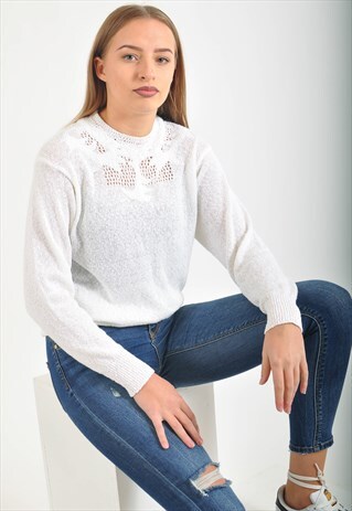 VINTAGE EMBROIDERED KNITWEAR JUMPER IN WHITE