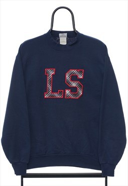 Vintage LS Spellout Embroidered Navy Sweatshirt Womens