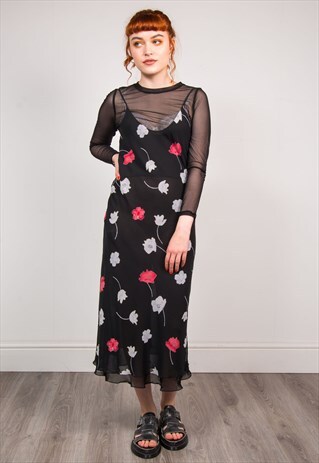 90'S VINTAGE BLACK SUMMER SHEER MIDI DRESS