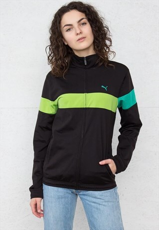 90S VINTAGE BLACK AND GREEN PUMA TRACK ZIP JACKET