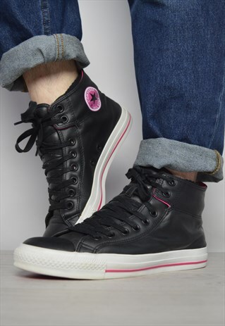 VINTAGE 90S CONVERSE BLACK & PINK LEATHER HI-TOPS BASKETBALL