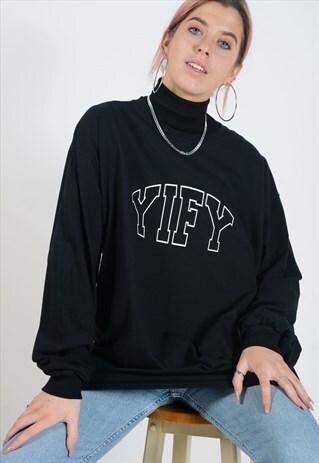 LONG SLEEVED T-SHIRT BLACK WITH STENCIL LOGO