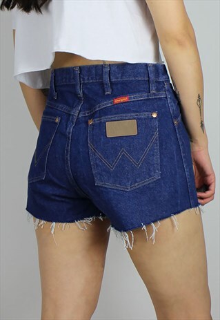 VINTAGE WRANGLER HIGH WAIST DENIM SHORTS W LOGO BACK