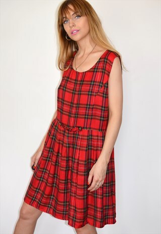 VINTAGE 90S RED TARTAN CHECK SMOCK DRESS