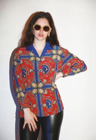 80S SCARF PRINT BLOUSE
