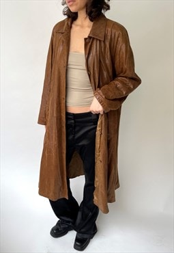 Vintage Long Brown Leather Jacket