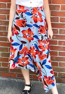 Powder Blue & Orange Floral Summer Skirt