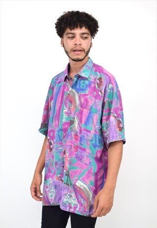VINTAGE 80S CHRISTIAN DIOR PURPLE PRINT SHIRT