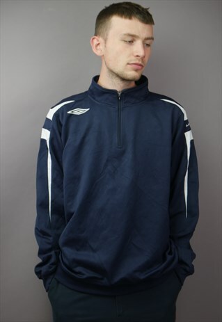 VINTAGE UMBRO 1/4 ZIP SWEATER IN BLUE WITH LOGO