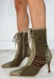 VINTAGE Y2K BOOTS HIGH HEELS STILETTO ANKLE ARMY KHAKI 2000S