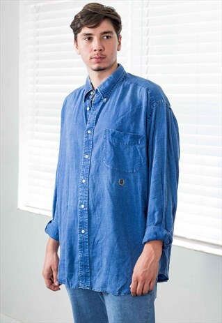 VINTAGE TOMMY HILFIGER DENIM SHIRT LOGO 90S L 13.2