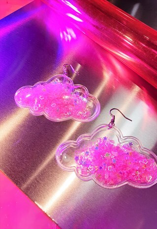PINK GLITTER CLOUD EARRINGS