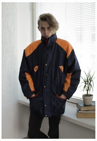 VINTAGE 90'S DARK BLUE/ORANGE PARKA COAT