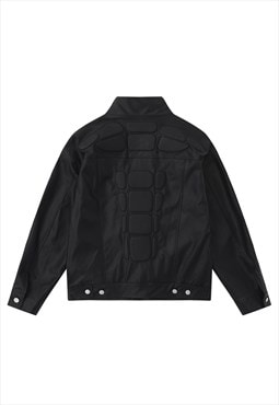 Faux leather cyberpunk jacket PU motorsport bomber in black