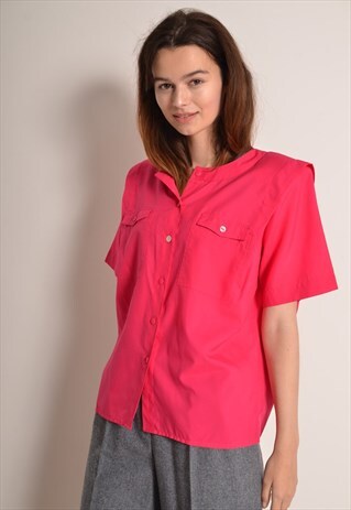 VINTAGE 90S SHIRT IN HOT PINK WITH SHOULDER PADS