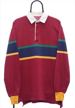 Vintage 90s Maroon Striped Rugby Polo Jersey Mens