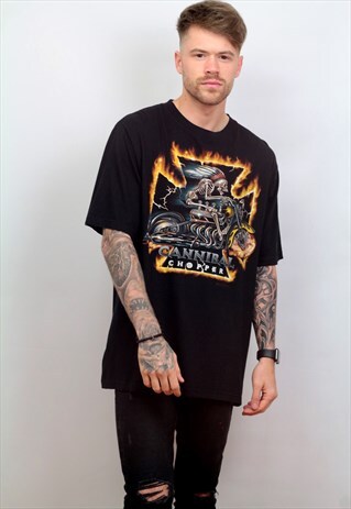 1990'S VINTAGE BLACK GRAPHIC HEAVY METAL PRINT T-SHIRT