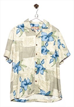 Vintage Caribbean Joe Hawaiian Shirt Floral Print Blue/Beige