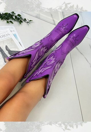 COWBOY BOOTS PURPLE WESTERN COWGIRL BOOTS - WIDE FIT