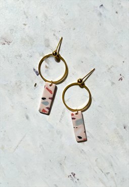 Handmade Pink Terrazzo Dangle Earrings Modern Hypoallergenic