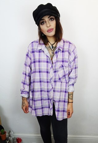 PURPLE PLAID 90'S FLANNEL SHIRT