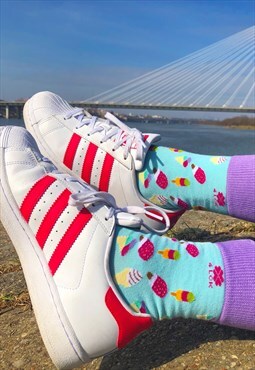 Funny pistachio Womens summer socks with colorful ice cream 