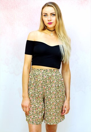 1990S VINTAGE FLORAL FAUX CHIFFON CULOTTES SHORTS
