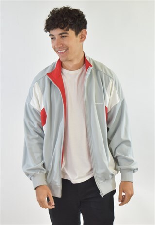 VINTAGE 90S GREY WHITE ADIDAS TRACKSUIT TOP JACKET