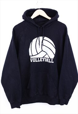 Vintage Volleyball Hoodie Black With Contrast White Graphic 