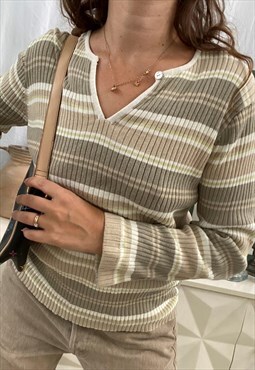 Vintage Y2K 00s Mod striped long sleeve knit jumper 