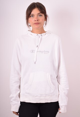CHAMPION WOMENS VINTAGE HOODIE JUMPER LARGE WHITE 90S