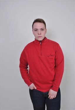 Quarter zip sweatshirt, 90s red sweatshirt, casual 