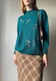 VINTAGE EMBROIDERED GREEN PULL OVER JUMPER SIZE M