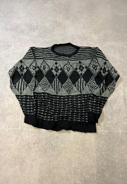 Vintage Knitted Jumper Abstract Patterned Grandad Sweater