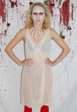 Vintage Cream Lace Fairy Grunge Slip Dress Size 12/14