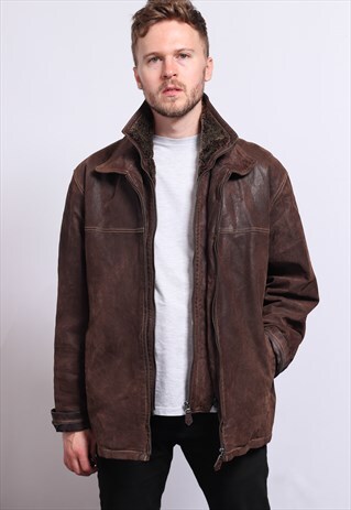 VINTAGE LEATHER AVIATOR FLEECE JACKET