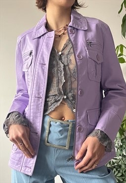 Vintage 90's Oversized Pastel Purple Faux Leather Jacket