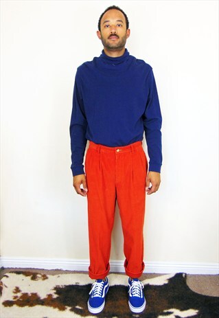 90S MINIMALIST LUXURY ORANGE CORDUROY PLEATED TROUSERS 33