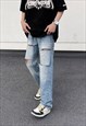 BLUE DISTRESSED WASHED DENIM JEANS PANTS TROUSERS