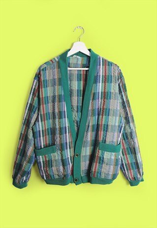 VINTAGE 90'S WRINKLY COTTON PLAID PATTERNED JACKET BLAZER